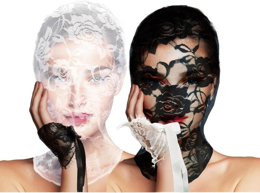 Floral Lace Full Face Mask, Wrist Cuff, Hair Bibbon for Photography Halloween Cosplay DIY Enthusiasts
