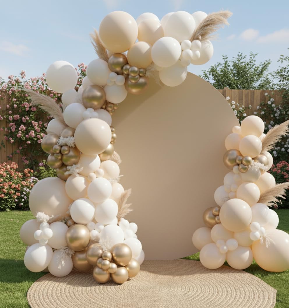 Sand White Gold Balloon Arch Kit, 140Pcs Beige Nude White Balloon with Metallic Gold Balloon Garland Kit for Boho Birthday Wedding Baby Shower Bridal Shower Engagement Prom Party Decorations