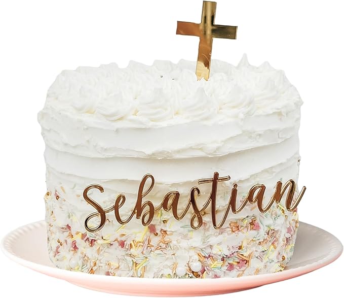 Baptism Cake Name Plate | Personalized Easter Cross Cake Toppers Confirmation Name Cake Topper First Communion Decorations Custom Cake Topper with Cross