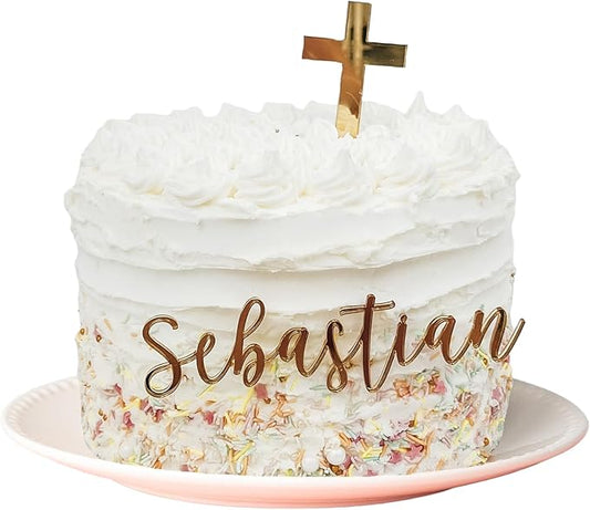 Baptism Cake Name Plate | Personalized Easter Cross Cake Toppers Confirmation Name Cake Topper First Communion Decorations Custom Cake Topper with Cross