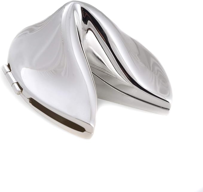 Bey-Berk Silver-Plated Fortune Cookie Keepsake, 3” Hinged Metal Paperweight, Trinket Holder with Gift Box