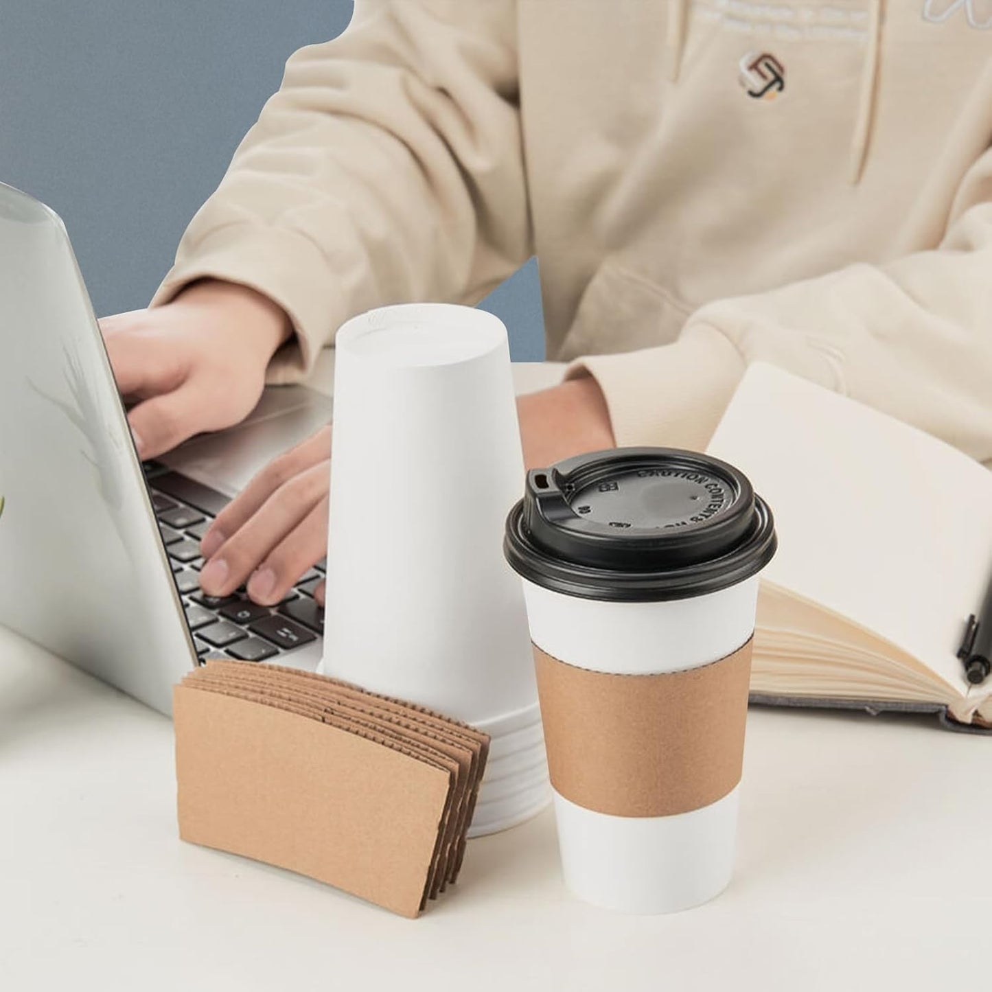 RACETOP Disposabe Coffee Cups with Lids and Sleeves 16 oz 50 Pack, Hot Paper Coffee Cups with Lids, To Go Cup with Lid, Ideal for To Go Coffee, Travel, Office, Home