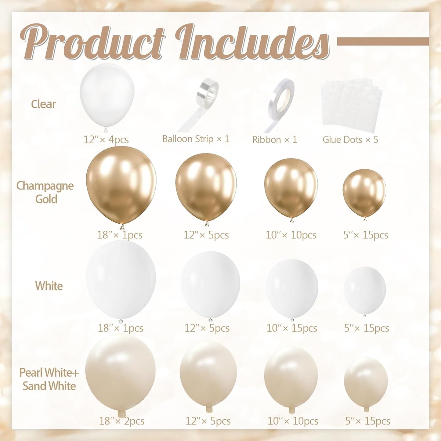 White and Gold Balloon Arch Kit, Double Stuffed Metallic Champagne Gold and White Balloon Garland Kit for Wedding Birthday Baby Shower Gender Reveal Bridal Decorations