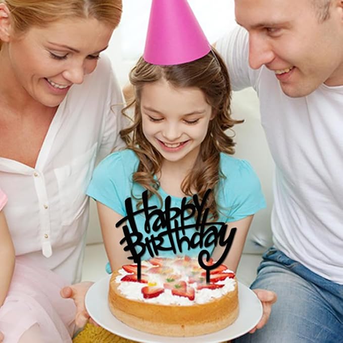 Happy Birthday Cake Topper, Black Acrylic Versatile Cake Topper for Birthday Party Decoration Ideas, Perfect Keepsake for your family and friends