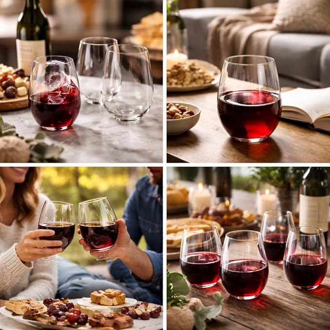 Oojami 40 Pack 12 Ounce Stemless Unbreakable Crystal Clear Plastic Wine Glasses (12 Ounces)