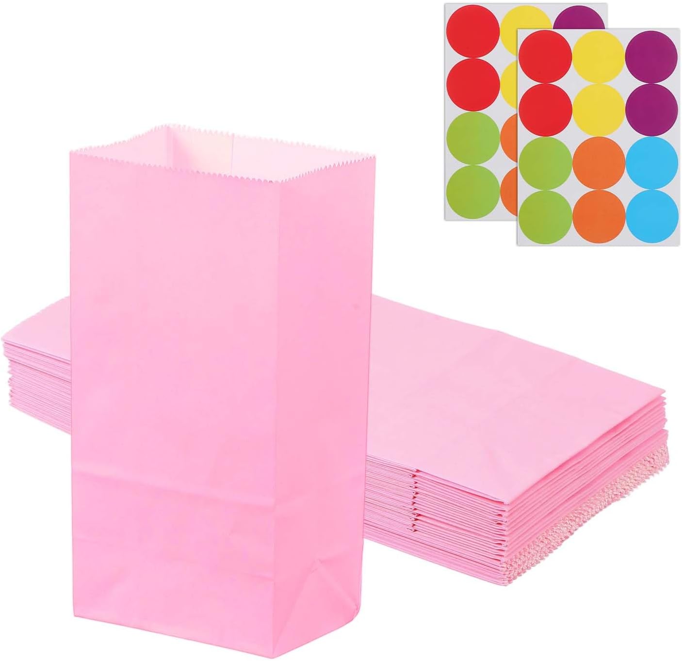 PATIKIL Party Favor Bag, 24 Pcs 3.5x2.4x7.1 Inch Mini Paper Candy Bags Gift Treat Celebration Halloween Goody Birthday Wedding Party with Stickers, Pink