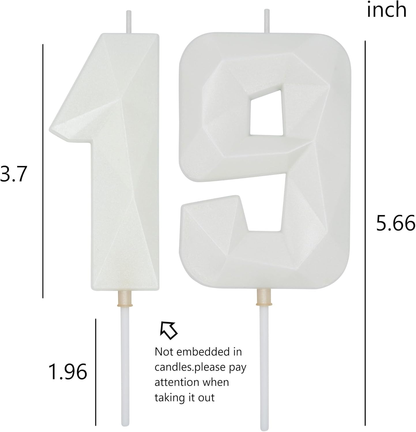 DERVENTA Large Birthday Candle Number 3D White 3.7 inch Party Celebration Anniversary Decoration Cake Topper 1 Piece (Number 19 White)