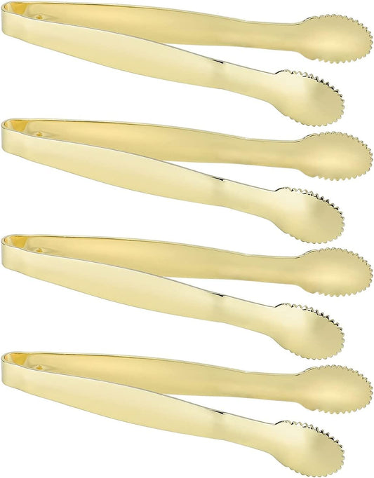 MSY BIGSUNNY 4 Inch Sugar Cube Tongs, Stainless Steel Mini Appetizer Tongs, Small Serving Tongs Tiny Food Clips for Tea Party, Coffee, Bar, Desserts - Set of 4 (Gold)