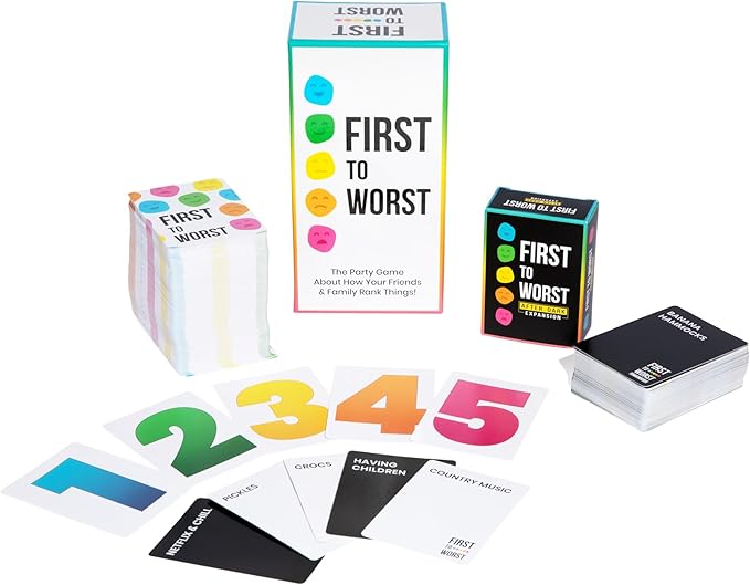 FIRST TO WORST Party Game + After Dark Expansion Set - Card Game About How Your Friends & Family Rank Things, Stocking Stuffers & Board Games Night with Polarizing Priorities