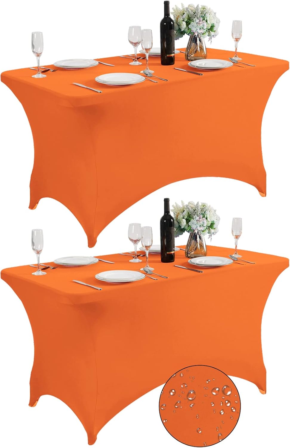 SuperO 2Pack Waterproof Spandex Table Cover for 4FT Table Universal Fitted Stretch Tablecloth for Party, Banquet, Wedding and Events-Orange