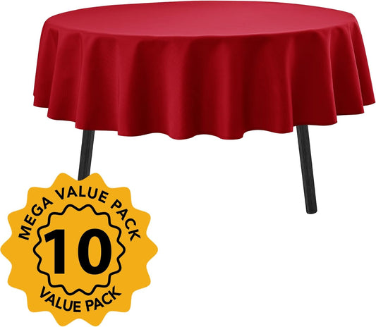 10-Pack Red Round Tablecloths, 90 Inches, Stain-Resistant Polyester for 4-5 Ft Round Tables - Washable Table Covers for Weddings, Banquets, Birthday Parties, Events