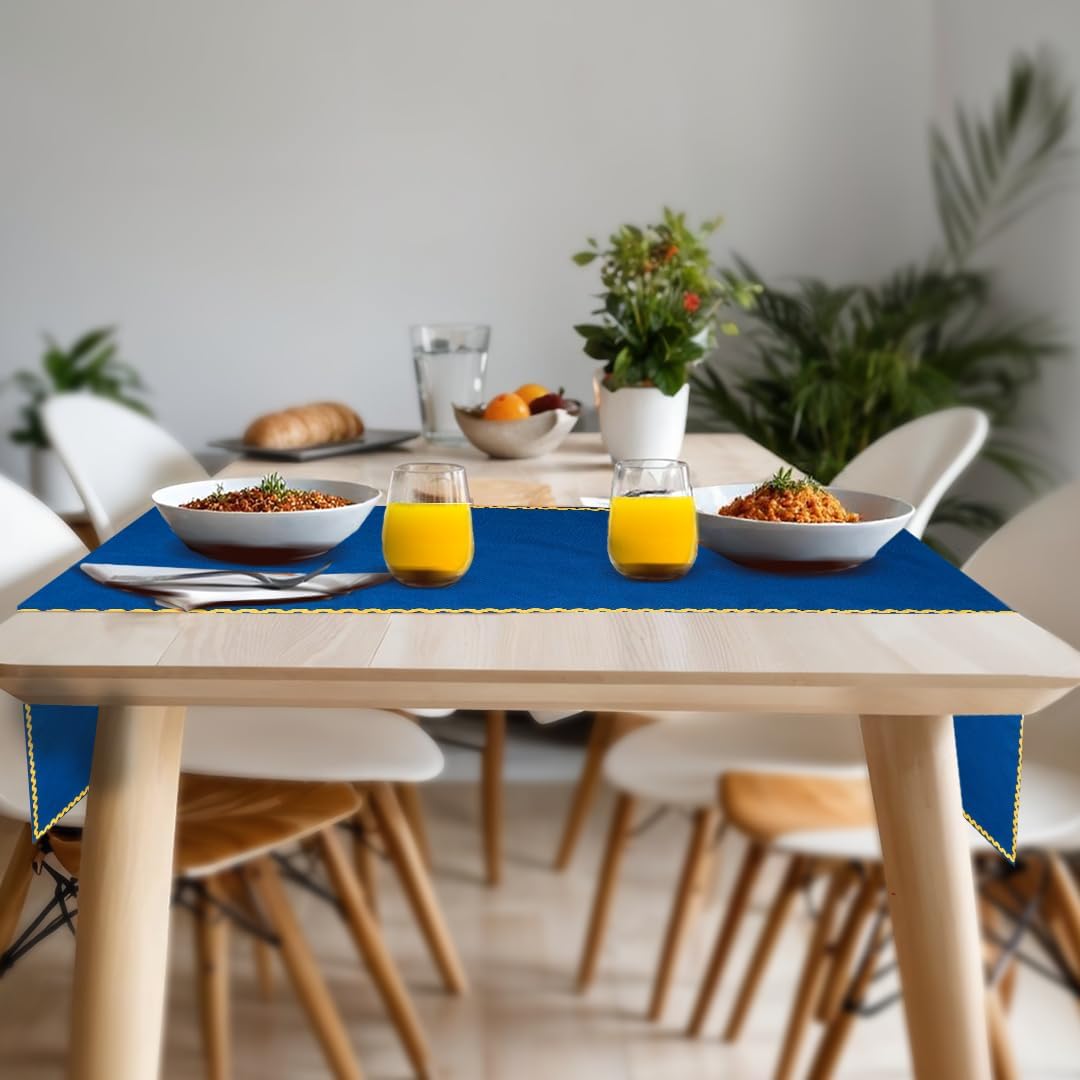Folkulture Table Runner 108 Inches Long | Rick Rack Embroidered Runner for Home Decor | 100% Cotton Long Table-Runner for Christmas Decor | Blue & Yellow | Wash Friendly