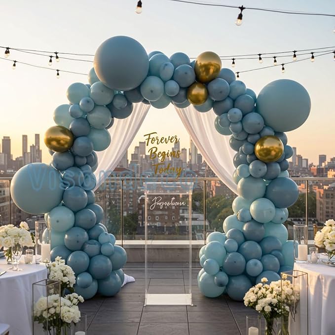 Dusty Blue Balloon Arch Kit - Double-Stuffed Balloon Garland with Multiple Blue Shades, Pastel Teal for Baby Shower, Wedding, Birthday, Graduation and Gender Reveal Party Decorations