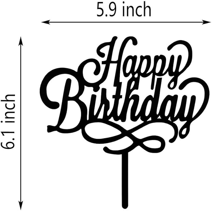 Happy Birthday Cake Topper - Birthday Party Decorations, Black Acrylic