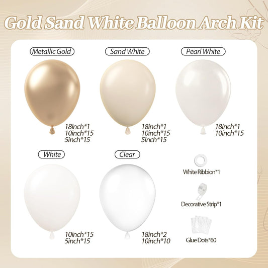 Beige Champagne Balloon Garland Arch Kit, Metallic Gold Sand Pearl White Clear Champagne Balloons for Engagement Bridal Baby Shower Wedding Anniversary Birthday Party Decorations