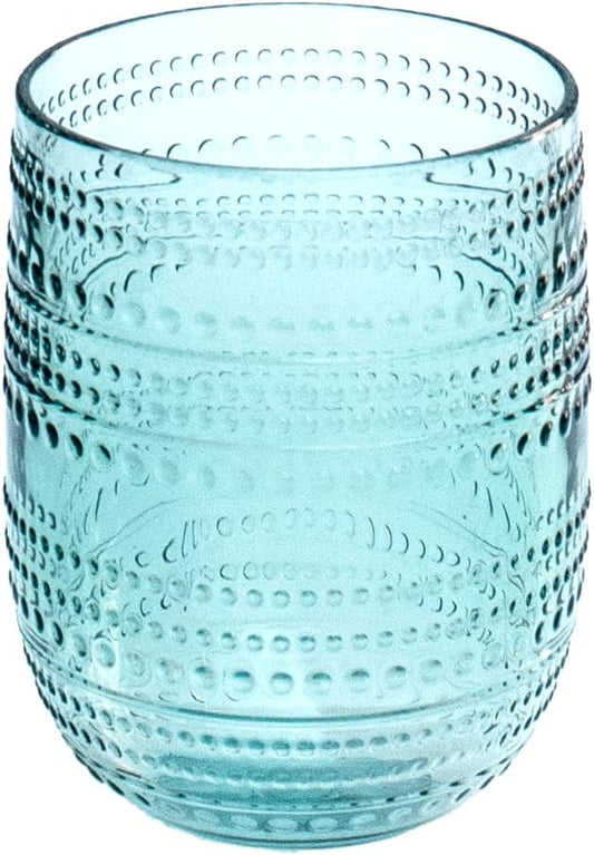 Beaded Stemless Wine/Tumbler Drinkware, Indoor/Outdoor, Sea Green, 15 oz., Set of 6