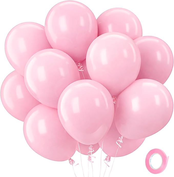 Patimate Pastel Pink Balloons - 100pcs 12 Inch Light Matte Pink Latex Party Balloons for Girls Women Wedding Bridal Baby Shower Gender Reveal Graduation Engagement Birthday Party Decorations