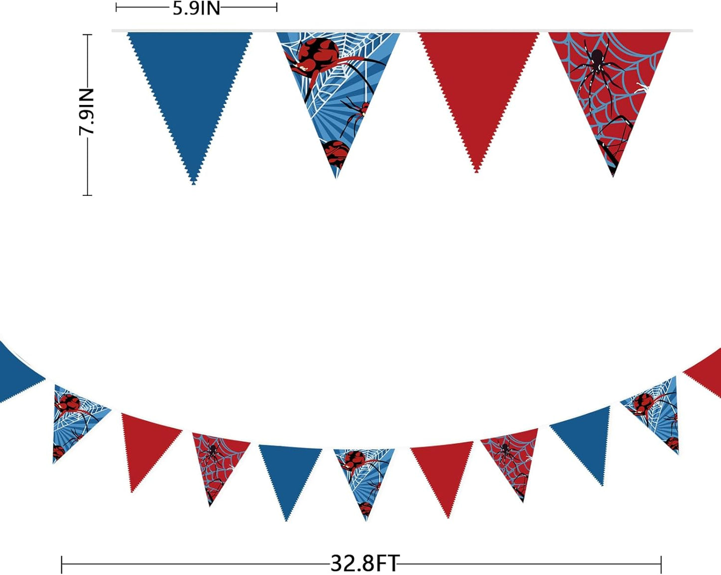 32Ft Spider Party Decorations Red Blue Spider Web Triangle Flag Pennant Banner Fabric Garland Streamer for Kids Boys Cartoon Super Heros Movie Birthday Superhero Baby Shower Party Decor Supplies