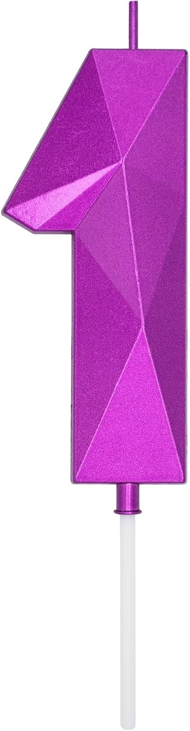 DERVENTA Large Birthday Candle Number 3D Purple 3.7 inch Party Celebration Anniversary Decoration Cake Topper 1 Piece (Number 1 Purple)