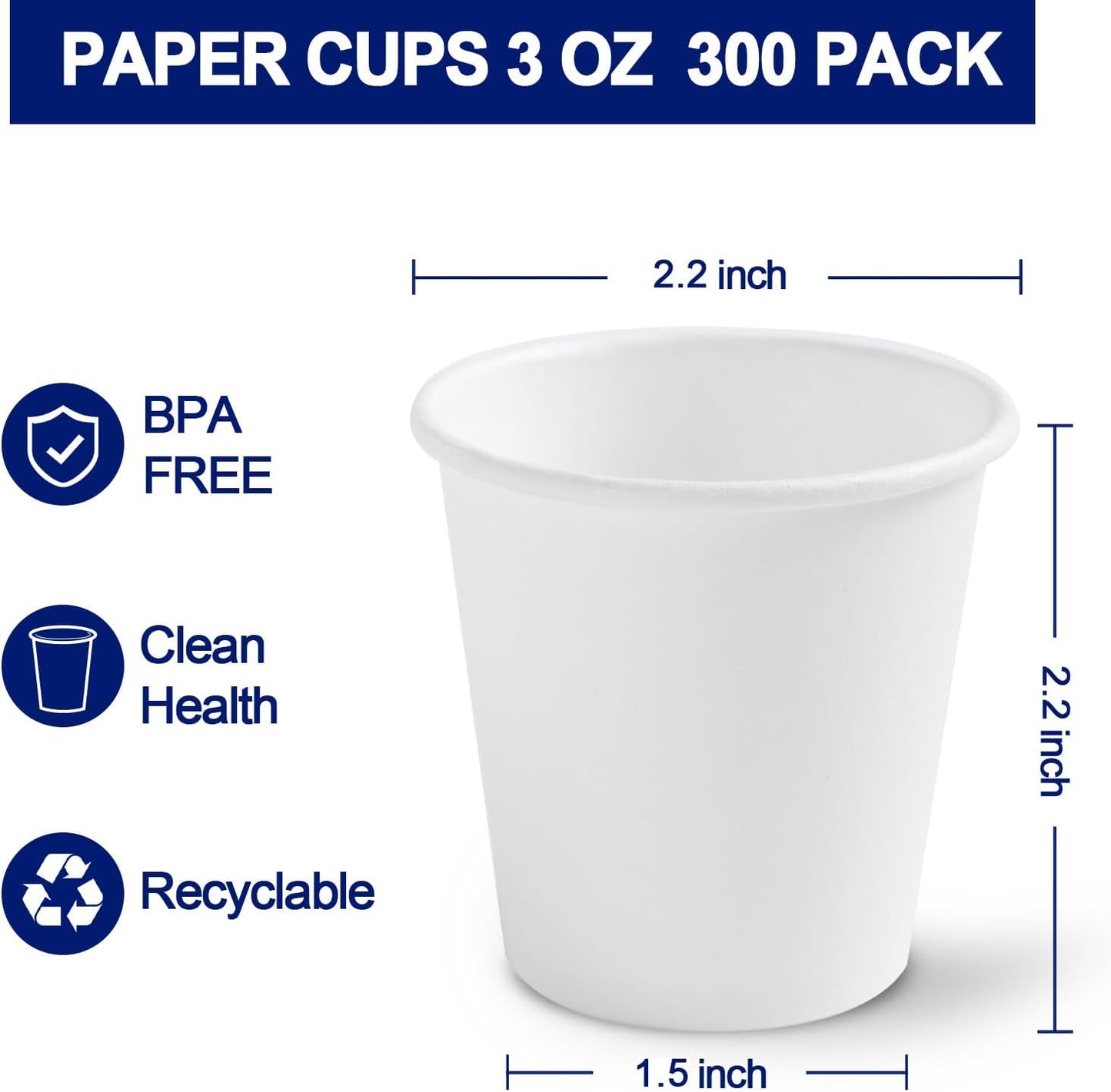 300 Count 3 oz Bathroom Cups, Disposable Mouthwash Cup, Small White Paper Cups, 3 Ounce Mini Espresso Cups, Ideal for Bathroom, Travel, Picnic