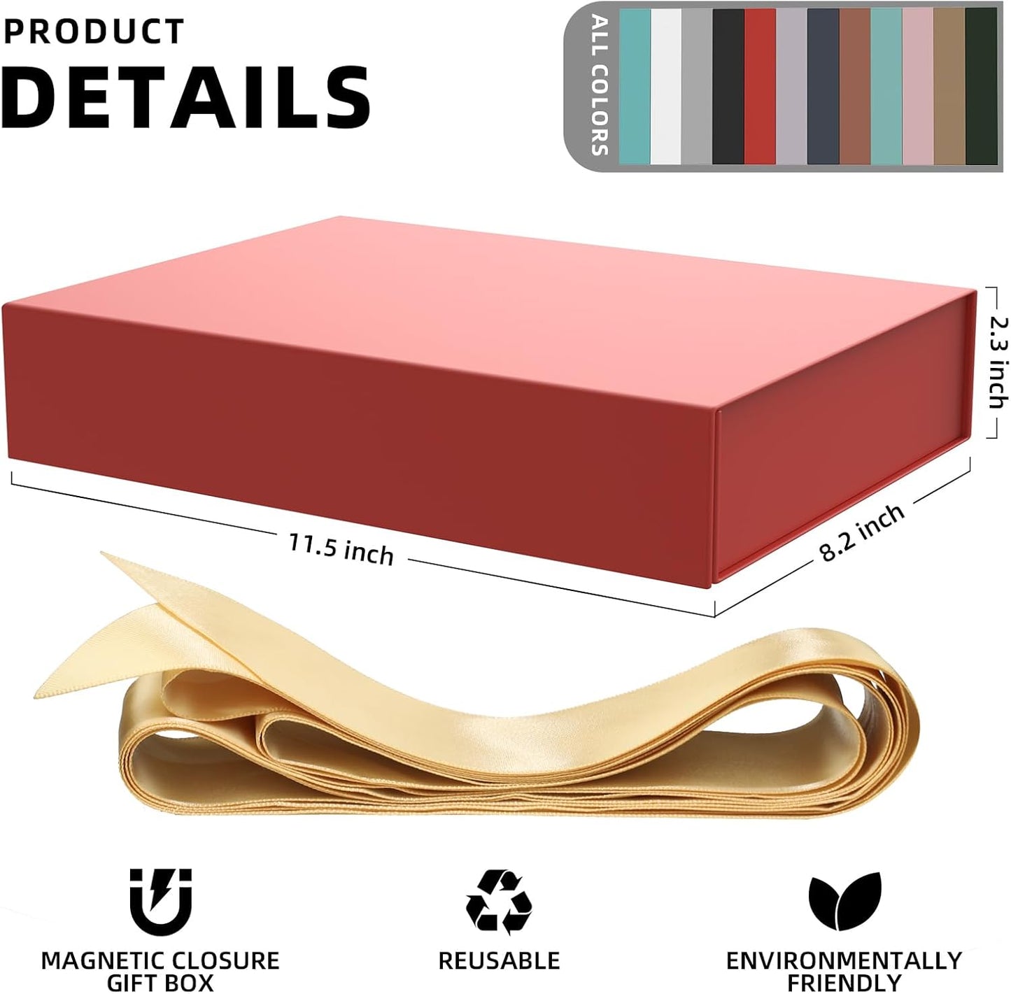 MOZRRO Gift Box 11.5 x 8.2 x 2.3 In Gift Boxes for Presents Magnetic Closure, Gift Boxes with Lids for Presents Birthday Luxury Jewelry T-shirts Gloves Scarves Books Clothes Gift Wrap - Red