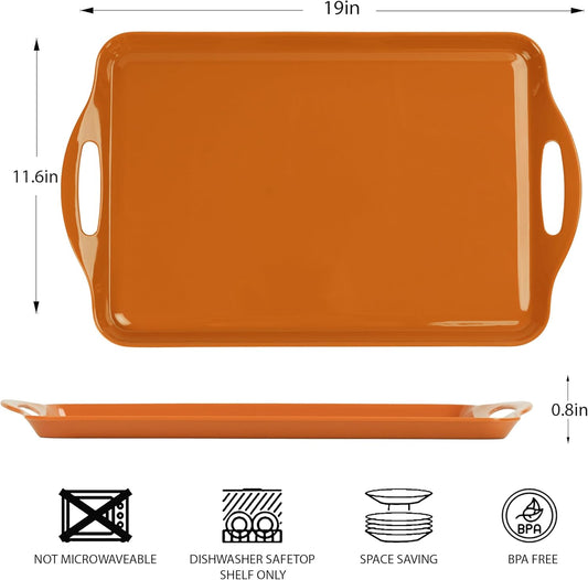 Extra Large Fall Serving Tray with Handles, 19''x11.6'' Melamine Platters, Rectangular Trays for Serving Food, Turkey, Cookie, Cupcakes, Desserts, Dishwasher Safe, BPA-Free, Set of 2