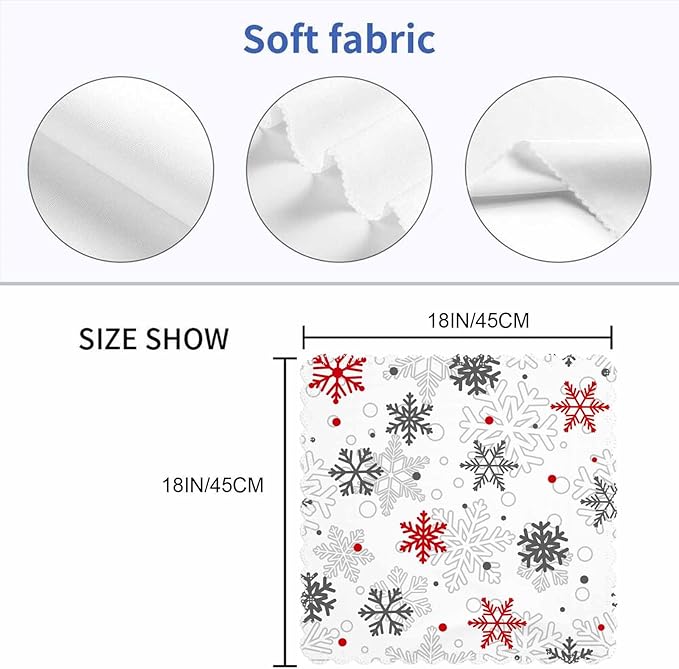 Christmas Snow Napkins Cloth Washable Set of 4 Snowflakes Red Gray Polyester Kitchen Dinner Napkins for Holiday Festive Wedding Decor 18 x 18 inch