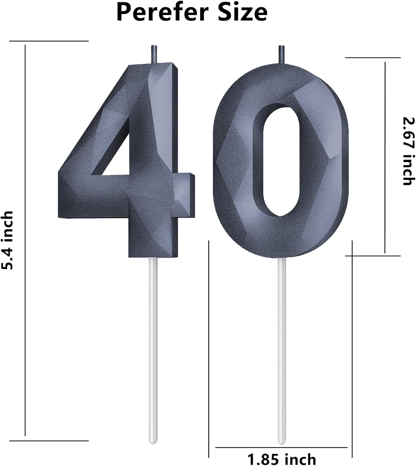 Number Birthday Candles(40 Candle Black) 3D Diamond Shape 40th Happy Birthday Cake Topper Decorations for Women Men Birthday Wedding Anniversary Celebration Theme Party Supplies