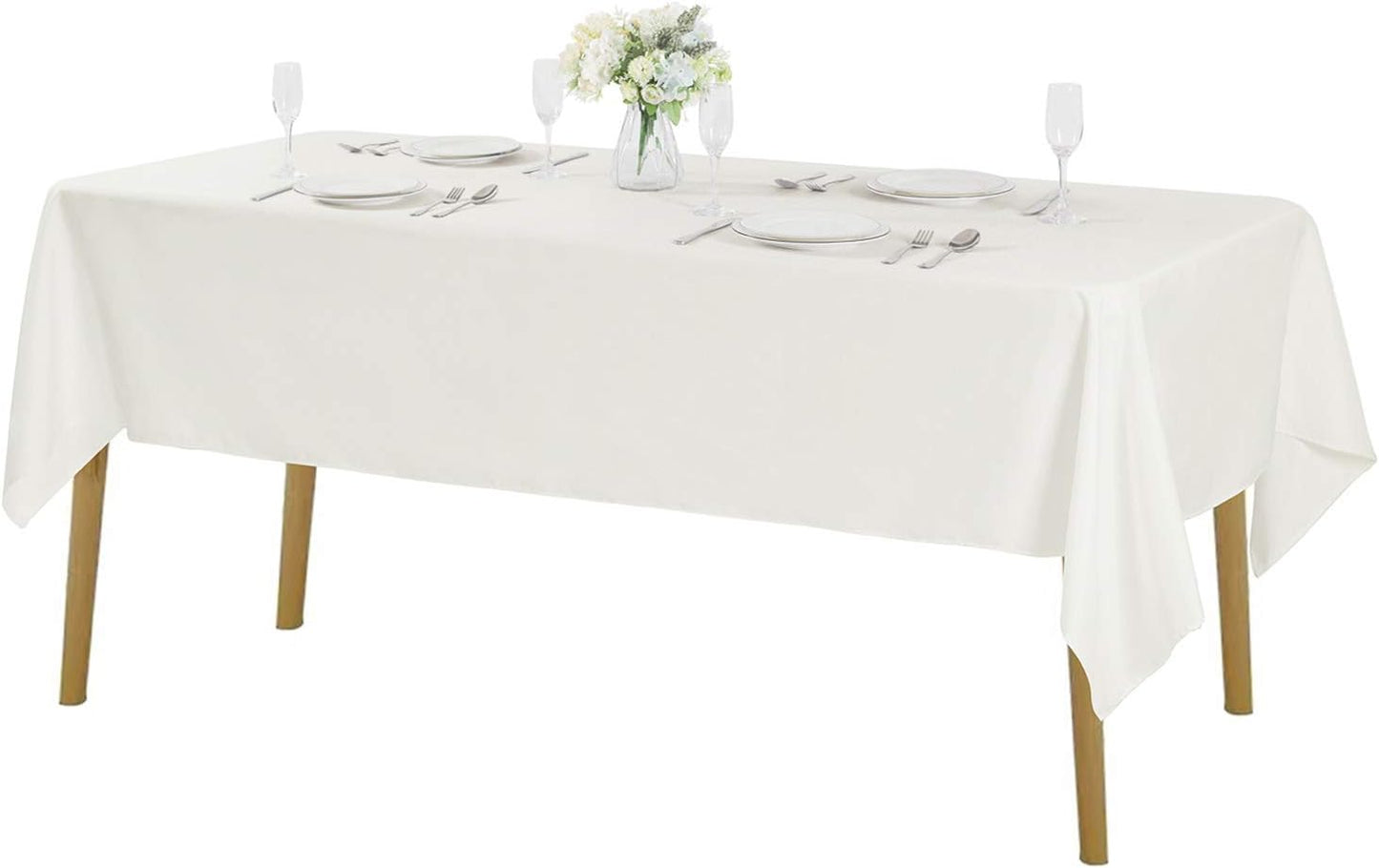 Cupuamon Rectangle Tablecloth 60x120 inch Washable Polyester Fabric Table Cloth for Wedding Party Dining Banquet Decoration（60x120, Ivory）