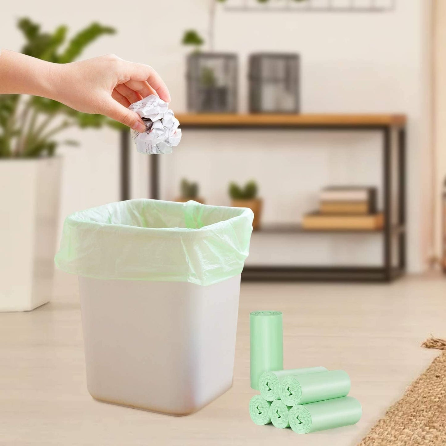 1.2 Gallon Small Trash bags: Small Trash bags Mini Bathroom Garbage Bags Fit 4.5 Liter Trash-Can-Liners for Bathroom Kitchen Office (150 Counts, Green)