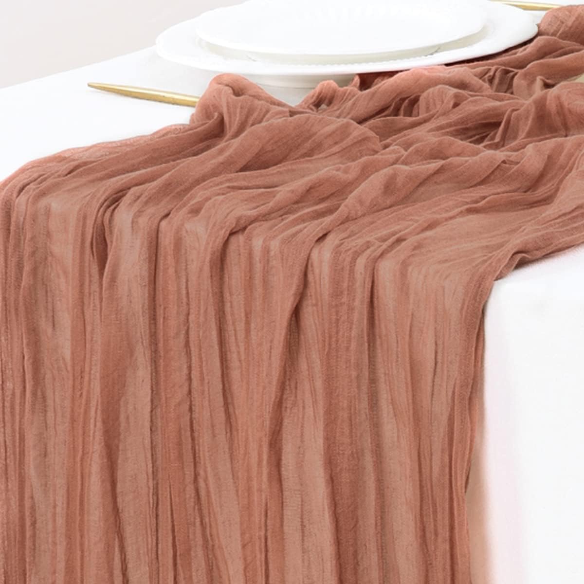 Socomi Dusty Rose Fall Thanksgiving Cheesecloth Table Runner Boho Rustic Gauze 120 inch 10FT Cheese Cloth Runner for Wedding Party Baby Shower Birthday Home Decor Holiday Decorations