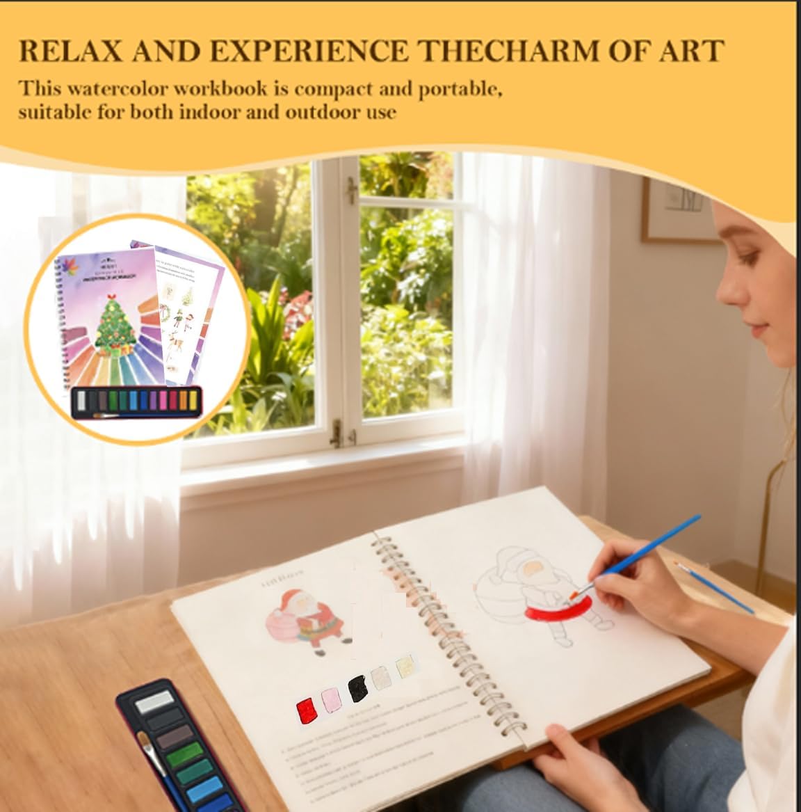 Watercolor Workbooks, Beginner Watercolor Painting Kit – 12 Colors Paint Set with Brush (Christmas)