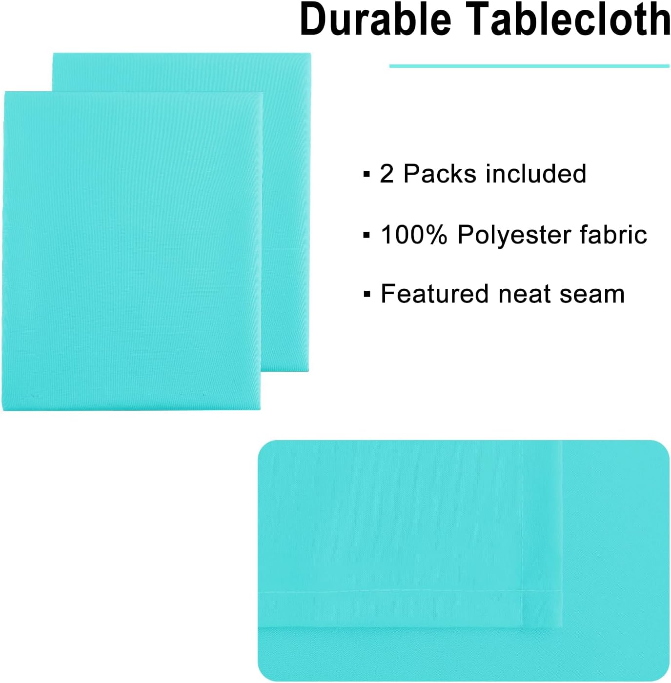 Hiasan 2 Pieces Solid Square Tablecloth - Waterproof and Spillproof Washable Polyester Fabric Table Cloth for Kitchen and Dining Room, Aqua, 70 x 70 Inch