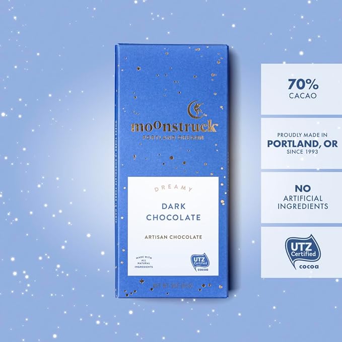 Moonstruck Chocolate Dark Chocolate Bar, 68% Cacao, 3.0oz (Pack of 4)