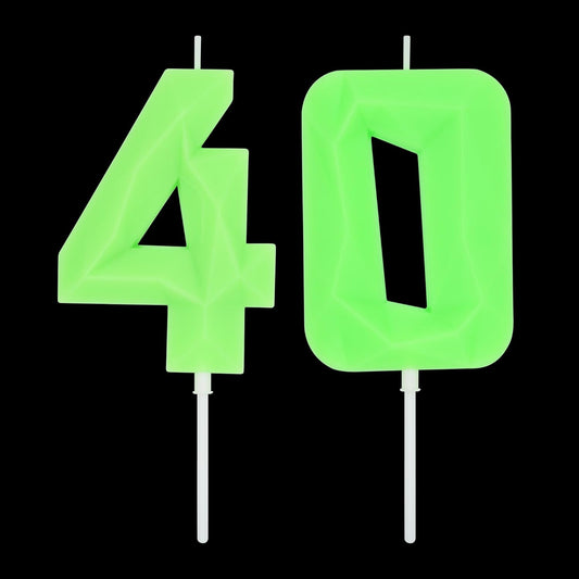 DERVENTA Large Birthday Candle Number 3D Luminous Green 3.7 inch Party Celebration Anniversary Decoration Cake Topper 1 Piece (Luminous Green Number 40)