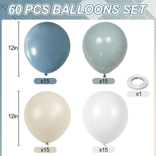 Dusty Blue Balloons, 12 Inch Slate Baby Blue and Sand White Balloons for Boys Baby Shower Bridal Shower Engagement Wedding Birthday Party Decorations