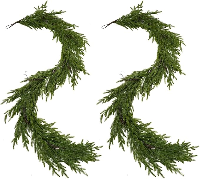 Norfolk Pine Garland,2Pcs 6ft Real Touch Norfolk Pine Garland Realistic Artificial Greenery Christmas Garland for Table, Mantle, Wall, Indoor, Outdoor Christmdas Decorations