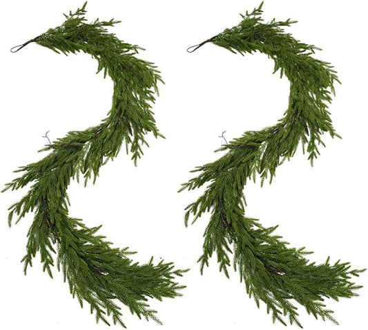 Norfolk Pine Garland,2Pcs 6ft Real Touch Norfolk Pine Garland Realistic Artificial Greenery Christmas Garland for Table, Mantle, Wall, Indoor, Outdoor Christmdas Decorations