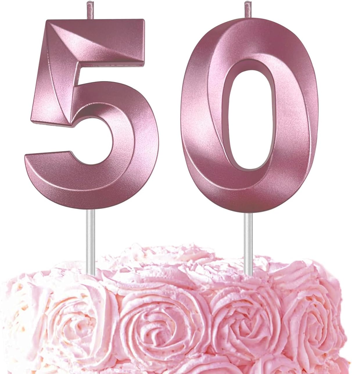 Pink Number 50 Candles, 3D Diamond 2.76 Inch Cake Topper Birthday Candles for Wedding Anniversary Cake Decorations, Happy Birthday Party Decorations