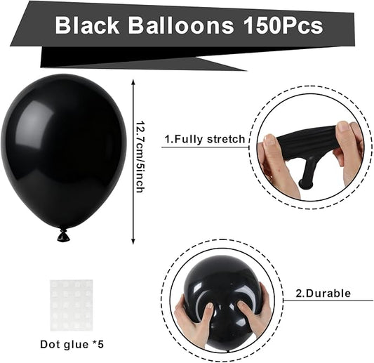 Patimate Black Balloons 150 Pack 5 Inch Matte Black Latex Balloons for Birthday Graduation Retirement Wedding Anniversary Baby Shower Bridal Shower Casino Gaming Party Decorations