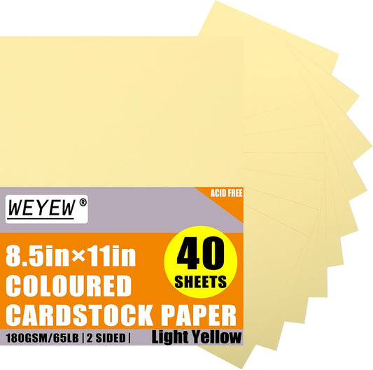 Light Yellow Cardstock 8.5 x 11 Assorted, 40 Sheets, 20 Color Copy Paper, 65 LB/180 GSM for Card Making, Craft, Scrapbooking, Party Decors, Kids School Supplies