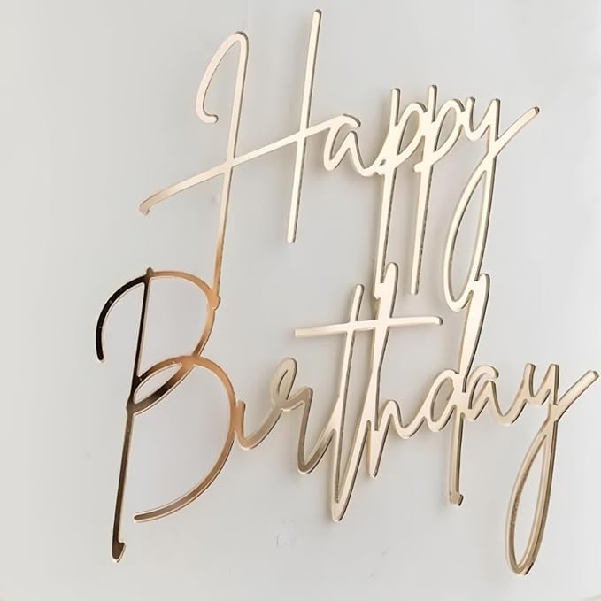 Happy Birthday Cake Topper Mirror Acrylic Cake Topper Side Cake Topper Gold Cake Insert Cake for Birthday Party (Glod-2(4.13 * 4.13in))