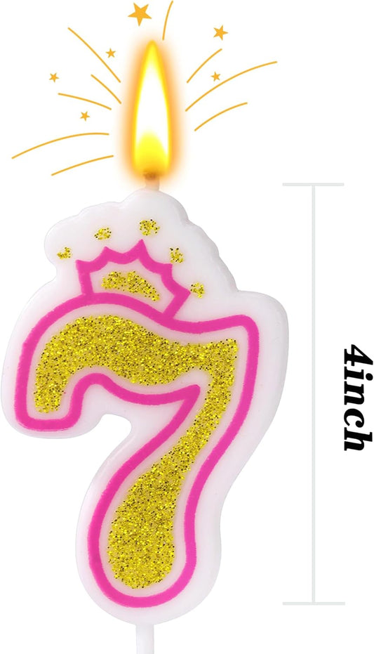 Birthday Number Candles, Number 7 Pink Giltter Candles for Cake, Candle Cake Topper with Sequins for Anniversary Celebrations Supplies (Number 7)