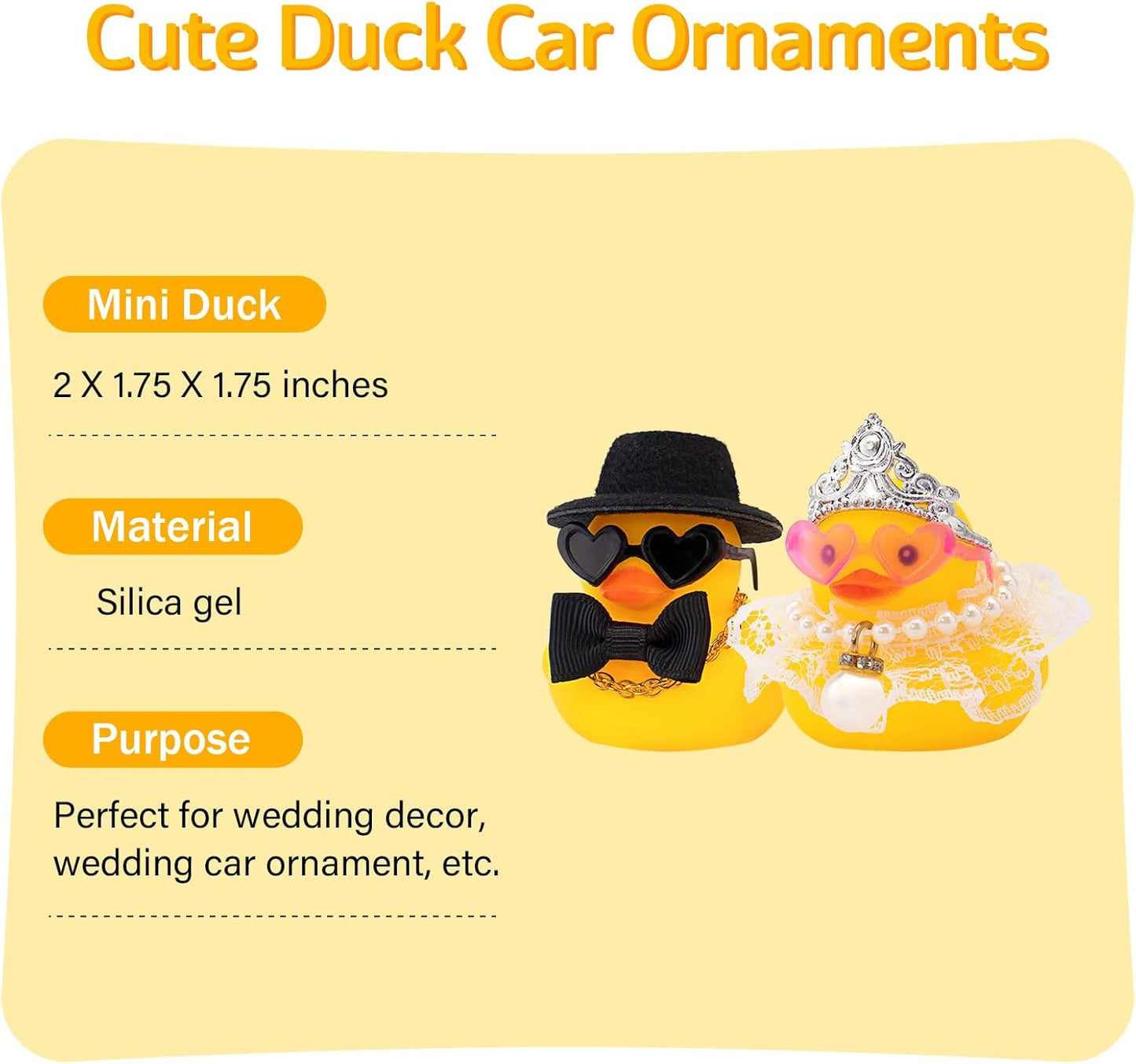 wonuu Pair Set of 2 Bride and Groom Rubber Ducks for Wedding Favors, Party Favors, Ceremony Gift Set, Marriage Souvenir, Marry Blessings, Aniversary Present, White Dress&Soft Top Hat