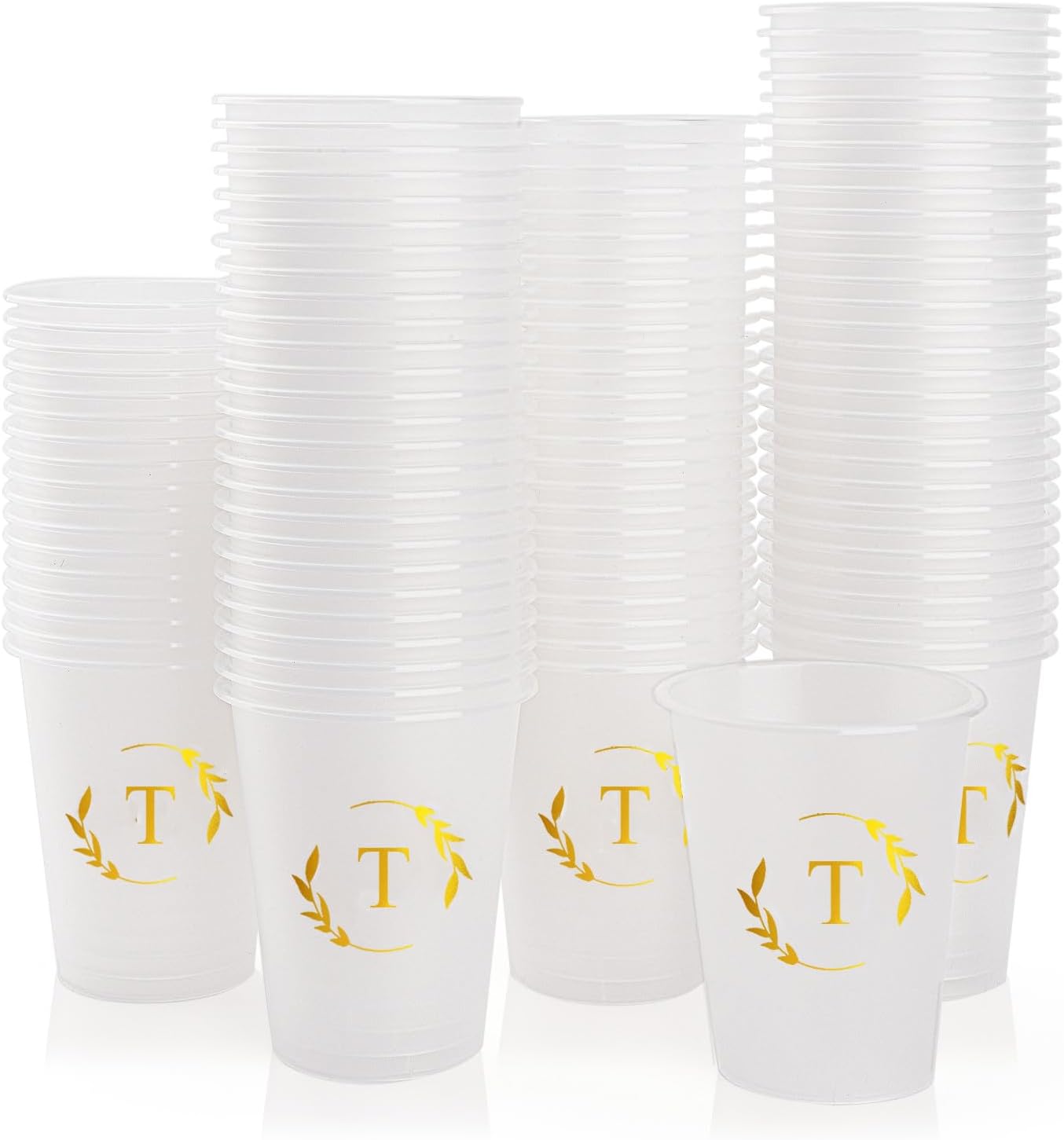 100 Monogrammed Cups Disposable Initial Plastic Cup 12 oz Wedding Personalized Cup for Wedding Reception Baby Shower Birthday Party(Letter T)