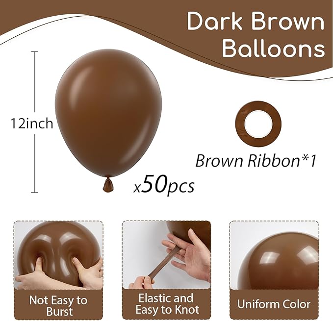 Dark Brown Balloons 12 inch, Brown Latex Balloon 50pcs Party Balloons for Coffee Birthday Baby Shower Wedding Anniversary Party Decorations