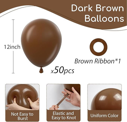 Dark Brown Balloons 12 inch, Brown Latex Balloon 50pcs Party Balloons for Coffee Birthday Baby Shower Wedding Anniversary Party Decorations