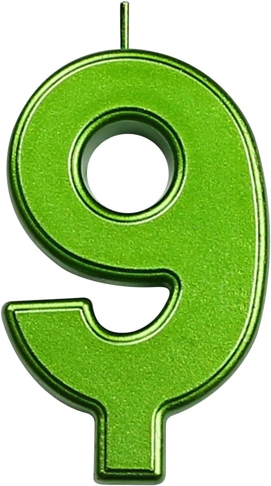 DERVENTA Birthday Candles Big Numbers Green 3.7 inch Party Cake Topper 1 Piece (Number 9 Green)