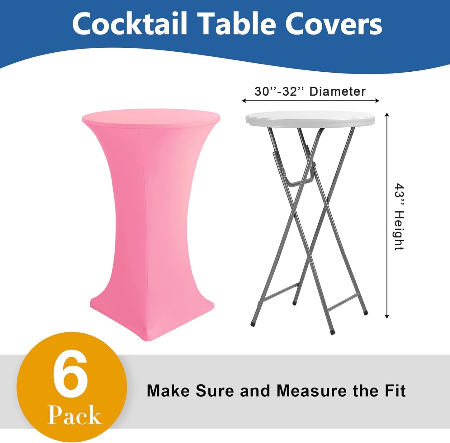 Cocktail Table Covers-Spandex Round High Top Table Cloths 6 Pack 32x43 Inch-Pink Stretch Fitted Bar Tall Tablecloth for Pub Bistro Highboy Party Event Banquet Height Folding Satnding Tables