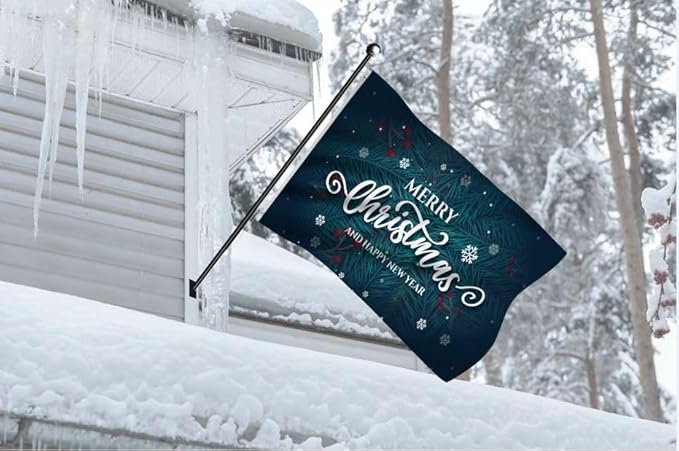 AGAS Merry Christmas Flag 3x5 Ft - Merry Christmas and Happy New Year Flags Vivid Color 200 Denier Nylon Holiday Flag With Brass Grommets for Indoor Outdoor Decoration